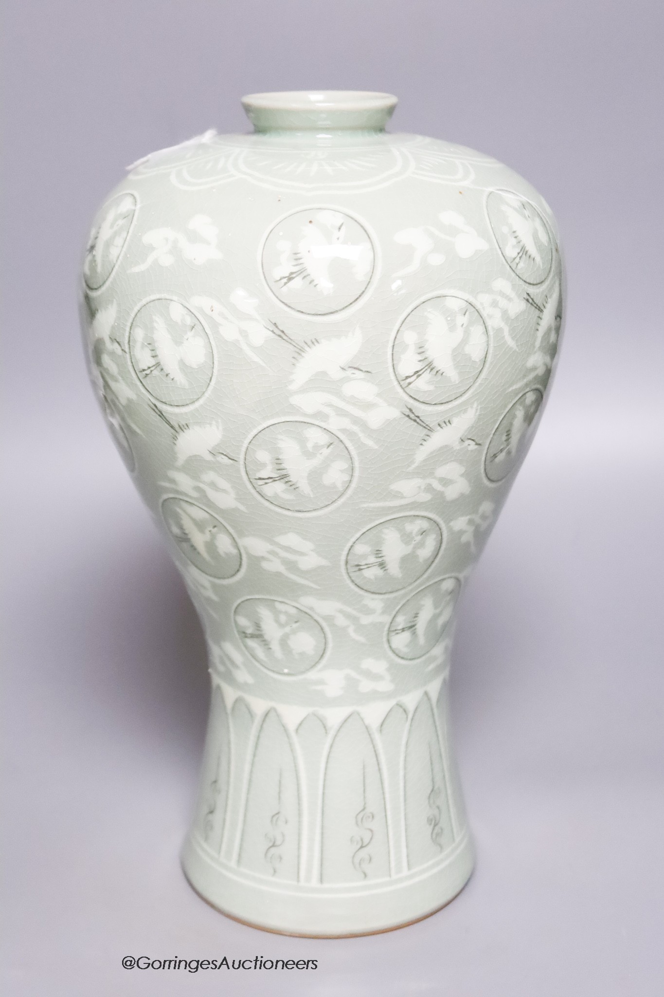 A large Korean celadon glazed baluster vase, height 31.5cm